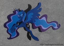 Size: 1024x740 | Tagged: safe, artist:hexfloog, princess luna, pony, g4, eyes closed, female, flying, papercraft, photo, solo, spread wings, traditional art