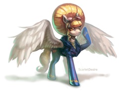 Size: 1024x778 | Tagged: safe, artist:scarletdesires, oc, oc only, clothes, commission, goggles, looking at you, salute, smiling, spread wings, wonderbolts uniform