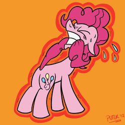 Size: 1000x1000 | Tagged: safe, artist:putuk, pinkie pie, earth pony, pony, g4, butt, female, mare, plot, solo, sweat, tail, tail pull
