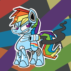 Size: 1000x1000 | Tagged: dead source, safe, artist:putuk, rainbow dash, robot, g4, abstract background, dashbot, rainbot dash, smoking