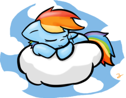Size: 830x651 | Tagged: safe, artist:zutcha, rainbow dash, pegasus, pony, g4, chibi, cloud, cloudy, cute, dashabetes, on a cloud, sleeping, sleeping on a cloud, solo