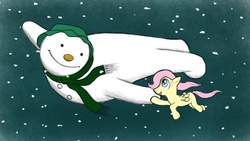 Size: 1280x720 | Tagged: safe, artist:jarntazecht, fluttershy, pegasus, pony, g4, female, filly, snowman, the snowman