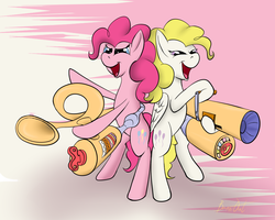 Size: 1280x1024 | Tagged: safe, artist:burnout42, pinkie pie, surprise, g1, g4, duo, g1 to g4, generation leap