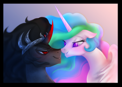 Size: 1280x921 | Tagged: safe, artist:mn27, king sombra, princess celestia, g4, adventure in the comments, boop, female, male, noseboop, ship:celestibra, shipping, straight