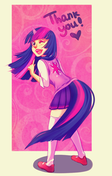 Size: 656x1028 | Tagged: safe, artist:yukihyo, twilight sparkle, human, g4, clothes, horn, horned humanization, humanized, nail polish, print clothing, skirt, socks, sweater vest, tailed humanization