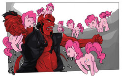 Size: 1132x706 | Tagged: safe, artist:n4th4niel, pinkie pie, g4, too many pinkie pies, clone, crossover, hellboy, pinkie clone