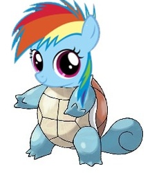 Size: 251x269 | Tagged: safe, artist:aaronmk, rainbow dash, squirtle, turtle, g4, 1000 years in photoshop, pokémon