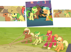 Size: 1394x1007 | Tagged: safe, edit, edited screencap, screencap, apple fritter, applejack, big macintosh, lyra heartstrings, masquerade, meadow song, sea swirl, seafoam, sheriff silverstar, earth pony, pony, a canterlot wedding, g4, my little pony: friendship is magic, over a barrel, too many pinkie pies, apple family, apple family member, collage, female, green eyes, male, meadowfritter, ponies standing next to each other, shipping fuel, shooting star, stallion