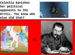 Size: 1117x820 | Tagged: safe, king sombra, princess celestia, human, g4, irl, josef stalin, meta, op is trying to start shit, photo, siberia, text