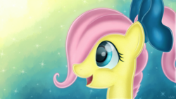 Size: 1920x1080 | Tagged: safe, artist:hatecreation, fluttershy, pony, g4, alternate hairstyle, bow, female, happy, smiling, solo