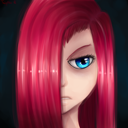 Size: 3000x3000 | Tagged: safe, artist:twigileia, pinkie pie, human, g4, bust, hair over one eye, humanized, pinkamena diane pie, portrait, solo