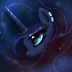 Size: 800x800 | Tagged: safe, artist:joakaha, princess luna, alicorn, pony, g4, close-up, earring, female, galaxy mane, horn, mare, piercing, solo