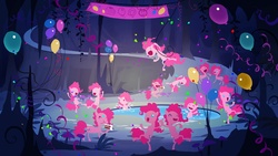 Size: 1920x1080 | Tagged: safe, artist:cmaggot, pinkie pie, g4, too many pinkie pies, balloon, cave, cave pool, clone, mirror pool, party, pinkie clone