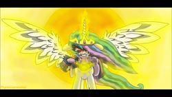 Size: 1366x768 | Tagged: safe, artist:phyrexianrevoker, princess celestia, twilight sparkle, alicorn, pony, unicorn, g4, angry, bloodshot eyes, crying, duo, mama bear, melting, momlestia, now you fucked up, rage, ragelestia, snot, sun, this will end in death, this will end in incineration, unicorn twilight