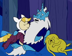 Size: 900x707 | Tagged: safe, artist:fuutachimaru, adventure time, finn the human, ice king, jake the dog, male, ponified