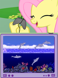 Size: 748x1001 | Tagged: safe, fluttershy, pegasus, pony, g4, ecco the dolphin, exploitable meme, female, gamershy, mare, meme, this will end in tears, tv meme