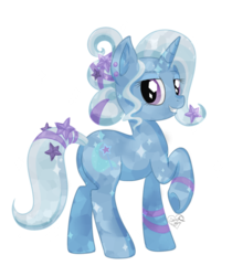 Size: 1024x1219 | Tagged: dead source, safe, artist:diigii-doll, trixie, crystal pony, pony, unicorn, g4, beautiful, crystallized, cute, diatrixes, ear piercing, female, lidded eyes, looking at you, mare, piercing, race swap, raised hoof, simple background, smiling, solo, stars, transparent background