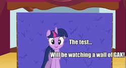 Size: 960x518 | Tagged: safe, edit, edited screencap, screencap, twilight sparkle, pony, unicorn, g4, too many pinkie pies, female, gak, looking at you, mare, open mouth, smiling, solo, unicorn twilight