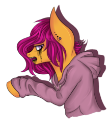 Size: 600x700 | Tagged: safe, artist:cloudbrownie, scootaloo, pony, g4, blood, clothes, female, mascara, piercing, running makeup, simple background, solo, transparent background