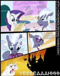 Size: 1010x1280 | Tagged: safe, artist:taharon, bulk biceps, hoity toity, rarity, earth pony, pegasus, pony, unicorn, g4, airship, background pony, cake, canterlot, colored, comic, csi, csi miami, female, food, male, mare, meme, newspaper, stallion, sunglasses, tumblr, yeah