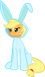 Size: 1222x2059 | Tagged: safe, artist:dbapplejack, applejack, earth pony, pony, g4, blushing, bunny costume, bunny pajamas, bunnyjack, clothes, cute, female, simple background, sitting, solo, transparent background, vector