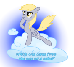 Size: 667x600 | Tagged: safe, derpy hooves, pegasus, pony, g4, cloud, female, mare, philosophy, scrunchy face