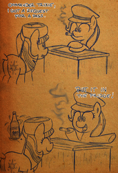 Size: 755x1105 | Tagged: safe, artist:epulson, trixie, twilight sparkle, g4, alcohol, cigarette, comic, sketch, smoking