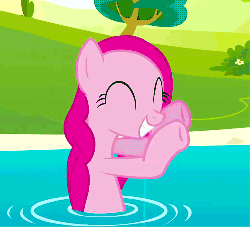 Size: 500x454 | Tagged: safe, screencap, pinkie pie, earth pony, pony, g4, season 3, too many pinkie pies, animated, cropped, cute, diapinkes, female, gif, mare, solo, splash, water, wet mane