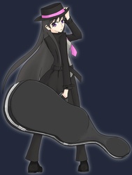 Size: 990x1308 | Tagged: safe, artist:jonfawkes, octavia melody, human, ask human octavia, g4, cello case, clothes, coat, female, hat, humanized, mafia, mafia octavia, necktie, solo