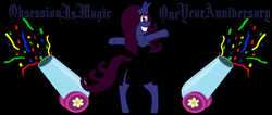 Size: 2548x1076 | Tagged: safe, artist:thelordofdust, oc, oc only, oc:maneia, anthro, clothes, dress, obsession is magic, party cannon