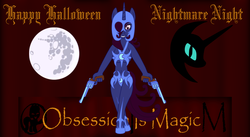 Size: 900x492 | Tagged: safe, artist:thelordofdust, oc, oc only, oc:maneia, alicorn, anthro, full moon, gun, hoof shoes, mare in the moon, moon, obsession is magic, weapon