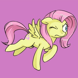 Size: 500x500 | Tagged: safe, artist:shepherd0821, fluttershy, g4, full body, pink background, side view, simple background, solo, spread wings, the stare, wings