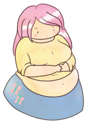 Size: 372x528 | Tagged: safe, artist:nyatto, fluttershy, human, g4, bbw, belly, belly button, blushing, clothes, fat, fattershy, female, humanized, midriff, muffin top, simple background, skirt, solo, transparent background