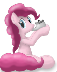 Size: 700x877 | Tagged: safe, artist:tg-0, pinkie pie, earth pony, pony, g4, caught, drinking, kettle, looking at you, pinkie being pinkie, sitting