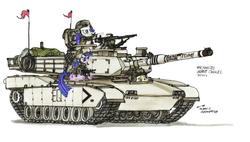 Size: 960x547 | Tagged: safe, artist:buckweiser, fluttershy, rarity, tom, twilight sparkle, g4, gun, m1 abrams, m2 machine gun, m4a1, machine gun, military, tank (vehicle), weapon