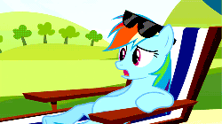 Size: 500x281 | Tagged: safe, screencap, rainbow dash, g4, too many pinkie pies, animated, beach chair, chair, female, sunglasses