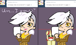 Size: 1011x604 | Tagged: safe, artist:ask human gilda, flam, gilda, ask flam, g4, ask, cute, eeee, excited, flamabetes, grin, happy, humanized, smiling, squee, tumblr