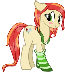 Size: 2545x2833 | Tagged: safe, artist:galswingirl, oc, oc only, oc:fern, earth pony, pony, blushing, clothes, female, mare, socks, solo, striped socks