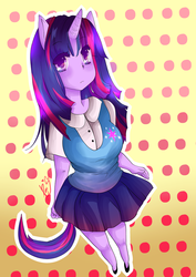 Size: 600x849 | Tagged: safe, artist:reeve-sama, twilight sparkle, anthro, g4, ambiguous facial structure, clothes, school uniform, schoolgirl, skirt