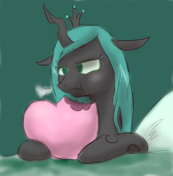 Size: 800x809 | Tagged: dead source, safe, artist:themiles, queen chrysalis, changeling, g4, biting, cute, cutealis, eating, female, heart, love, nom, solo