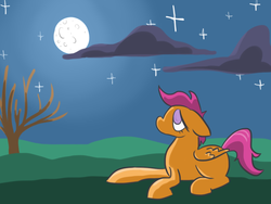 Size: 800x600 | Tagged: safe, artist:queen--of--nothing, scootaloo, g4, moon, night, sad