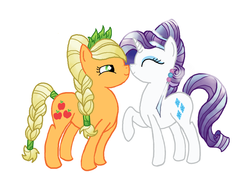 Size: 1500x1150 | Tagged: safe, artist:pewycert, applejack, rarity, crystal pony, earth pony, pony, unicorn, g4, crystal rarity, crystallized, eyes closed, female, lesbian, mare, nuzzling, ship:rarijack, shipping