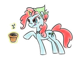 Size: 900x704 | Tagged: safe, artist:glittering-pony, snowdrop (g4), oc, oc only, pony, g4, mutatingraven, plant, pot, solo