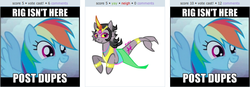 Size: 786x272 | Tagged: safe, artist:negetivezerro, rainbow dash, derpibooru, g4, feferi peixes, homestuck, image macro, meta, mods are asleep, ponified, rig, trolling