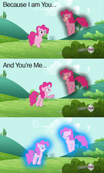 Size: 500x830 | Tagged: safe, pinkie pie, g4, clone, image macro, persona, persona 4, shadow