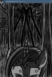 Size: 541x800 | Tagged: dead source, safe, artist:atomic-chinchilla, shining armor, ask female shining armor, g4, gleaming shield, monochrome, rule 63, slenderman, tumblr