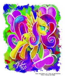 Size: 800x924 | Tagged: safe, artist:tsitra360, fluttershy, pegasus, pony, g4, color porn, cutie mark background, female, looking at you, mare, no pupils, smiling, solo, spread wings, three quarter view, wings