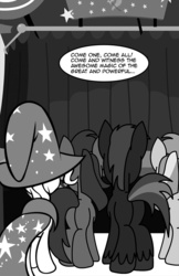 Size: 647x1000 | Tagged: safe, artist:bronycurious, trixie, pony, comic:recovery, g4, butt, female, mare, monochrome, plot