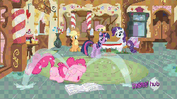 Size: 960x540 | Tagged: safe, screencap, applejack, fluttershy, pinkie pie, rarity, twilight sparkle, g4, ponyville confidential, animated, crying, female, hub logo, hubble, ocular gushers