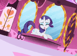 Size: 557x405 | Tagged: safe, edit, edited screencap, screencap, rarity, pony, g4, lesson zero, animated, carousel boutique, female, gif, solo, text, why
